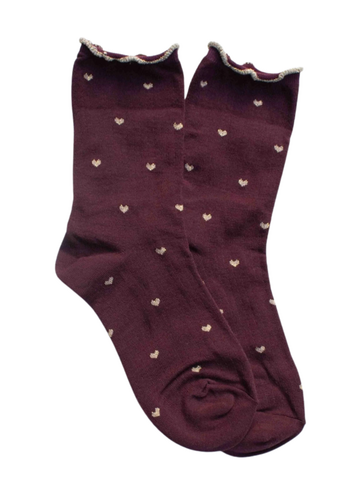Mini Heart Ruffle Socks - Wine/Gold