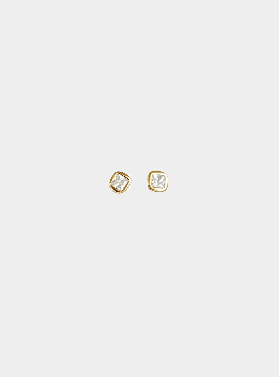 Mini Square Bezel Stud Earrings - Gold