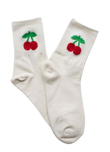 Cherry Puff Socks - Cream