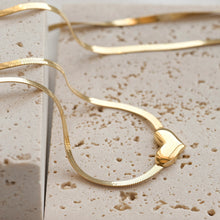 Mini Heart Herringbone Chain Necklace - Gold