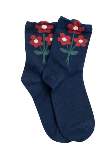 Retro Bouquet Socks - Navy