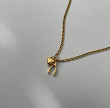 Wishbone + Heart Necklace- Gold