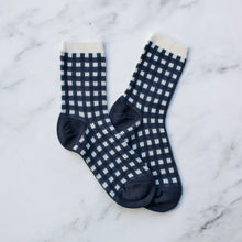 Woven Check Socks - Navy