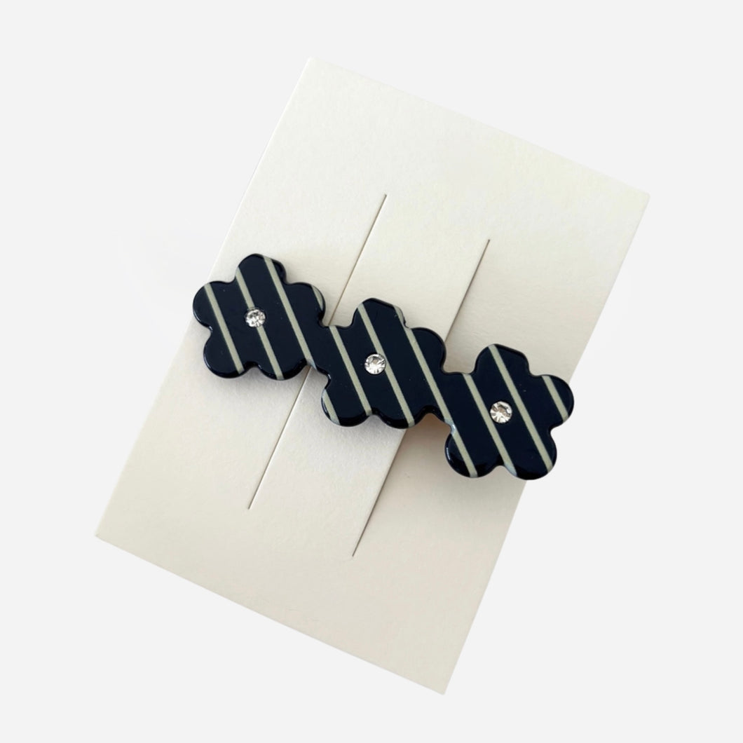 Daisy Hair Clip - Black/White Stripe