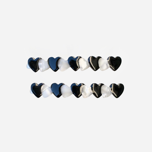 Eco Acetate Heart Hair Pins - Set of 2 - Black/Cream