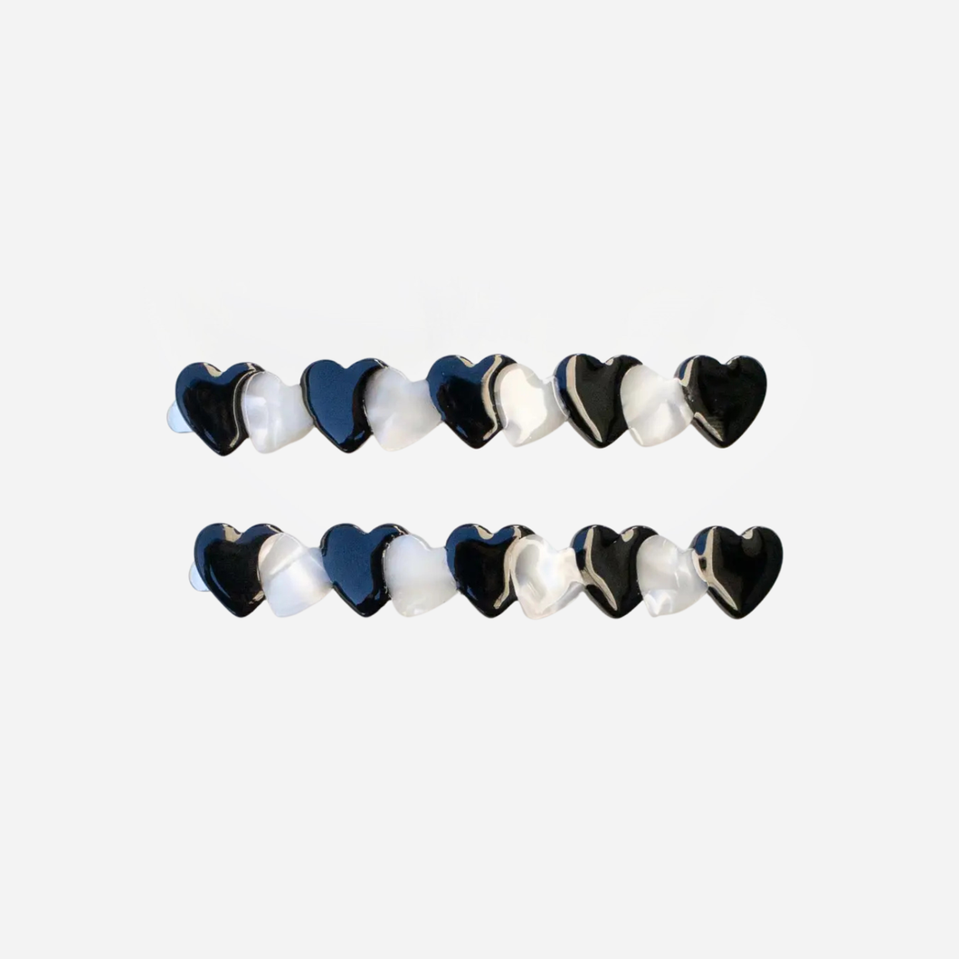 Eco Acetate Heart Hair Pins - Set of 2 - Black/Cream