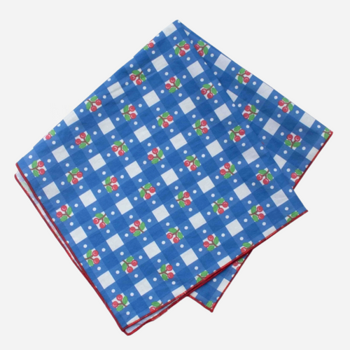 Gingham Cotton Square Scarf - Blue Cherry