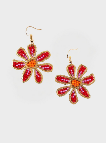 Daisy Bead Earrings - Red/Indigo