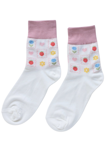 Spring Check Socks - Pastel Pink