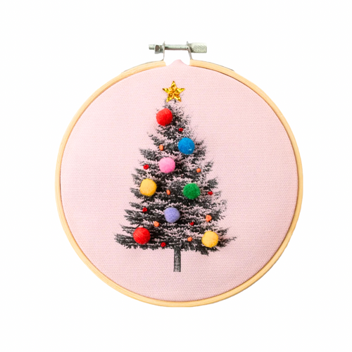 Christmas Tree Embroidery Hoop DIY Kit - Pink