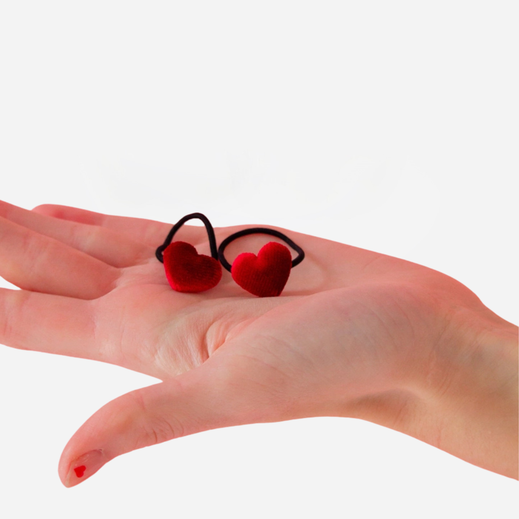 Velvet Mini Heart Ponytails - Set of Two - Red or Pink