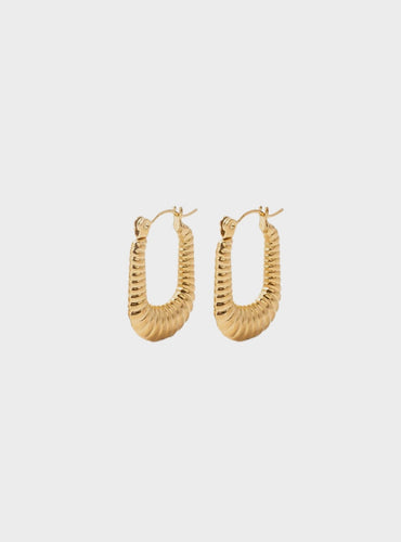 Ester Gold Ribbed Oval Hoop Earrings