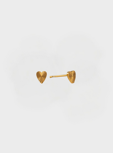 Fluted Heart Stud Earrings - Gold