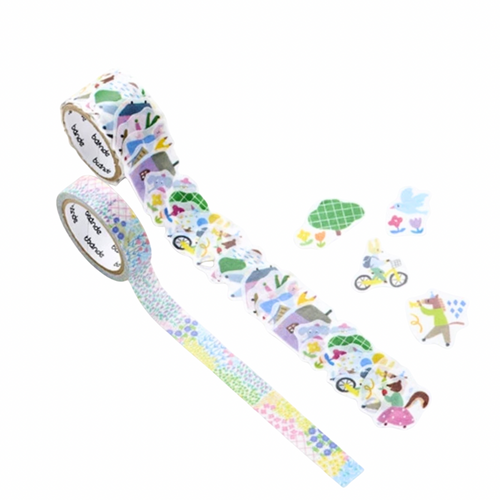 Washi Tape Sticker Roll + Tape - Animal Town + Flower Garden