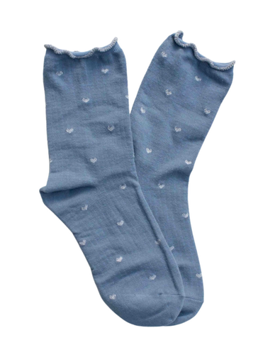 Mini Heart Ruffle Socks - Blue/Silver