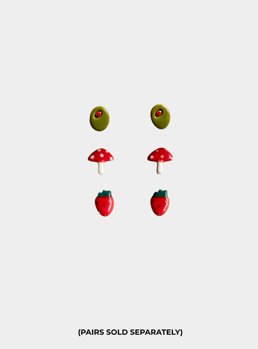 Ellie Parker Ceramic Earrings - Olives OR Mushrooms OR Strawberries (pairs sold separately)