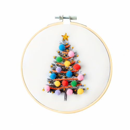 Christmas Tree Embroidery Hoop DIY Kit - Oatmeal