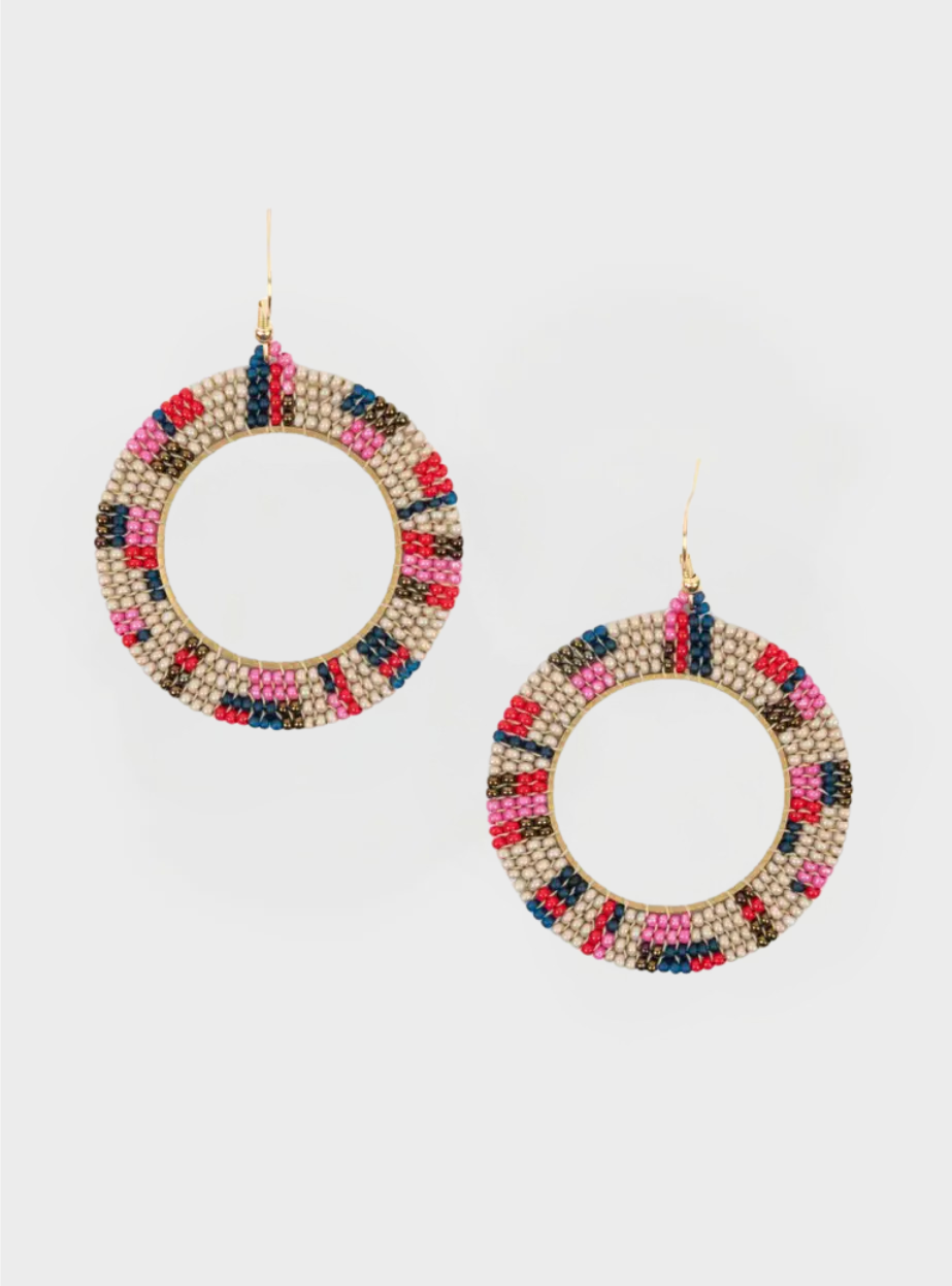 Mel Bead Hoop Earrings - Autumn Berry