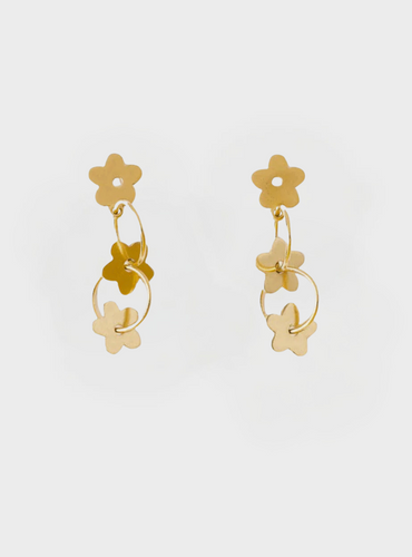 Daisy Floral Chain Post Earrings Brass