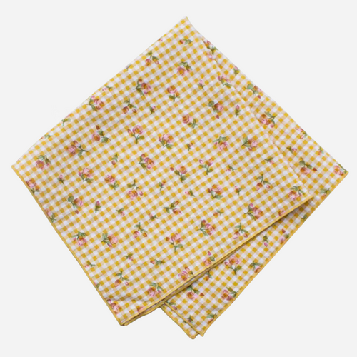 Gingham Cotton Square Scarf - Mustard Floral