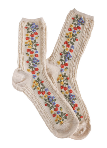 Vintage Strawberry Socks - Oatmeal