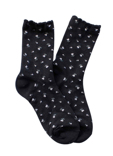 Mini Flower Ruffle Socks - Black