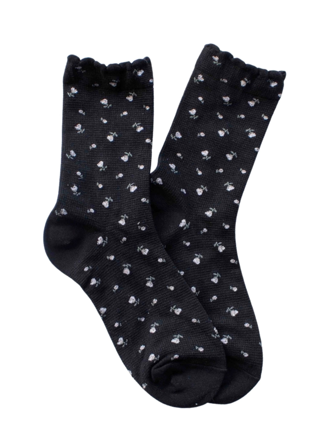 Mini Flower Ruffle Socks - Black