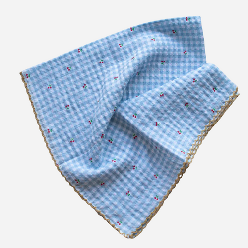 Cottage Mini Checker + Cherry Cotton Square Scarf - Blue