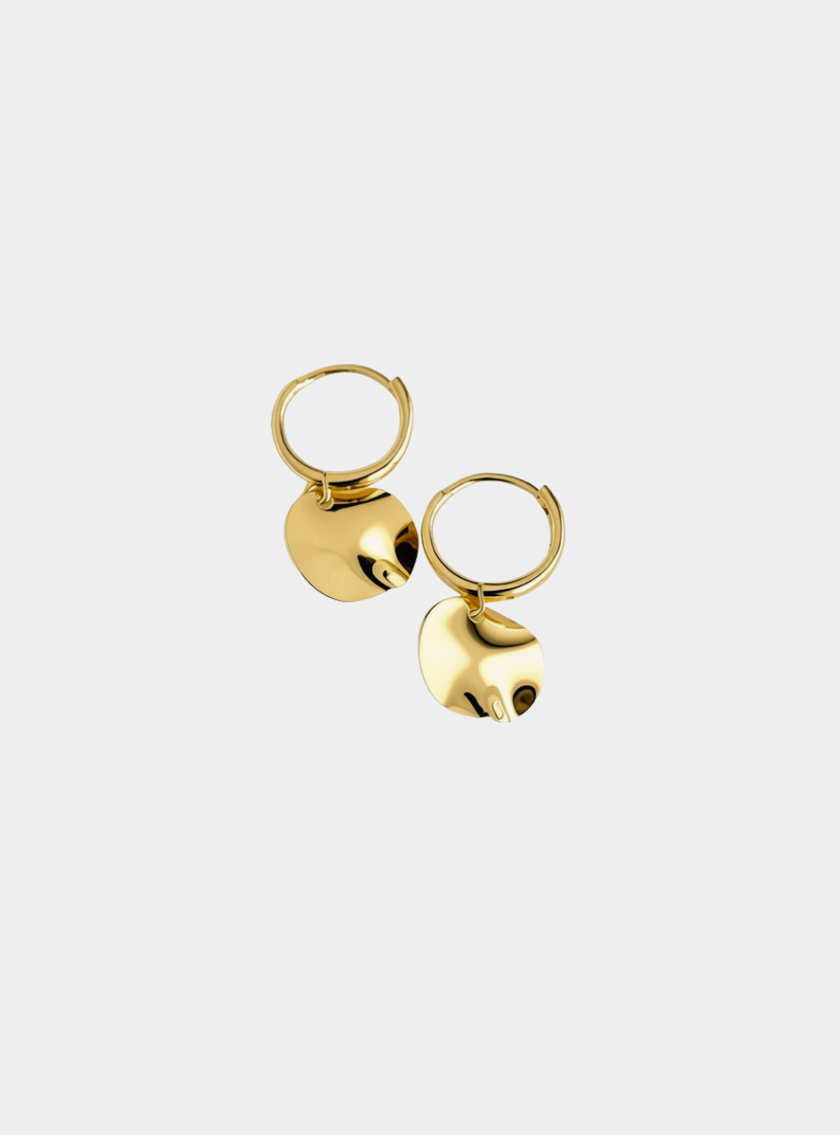 Wavy Disc Hoop Earrings - Gold