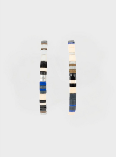 Handmade Bead Stretch Bracelet Set (2) - Blue Denim