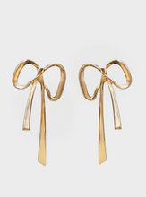 Large Ribbon Bow Earrings - Brass