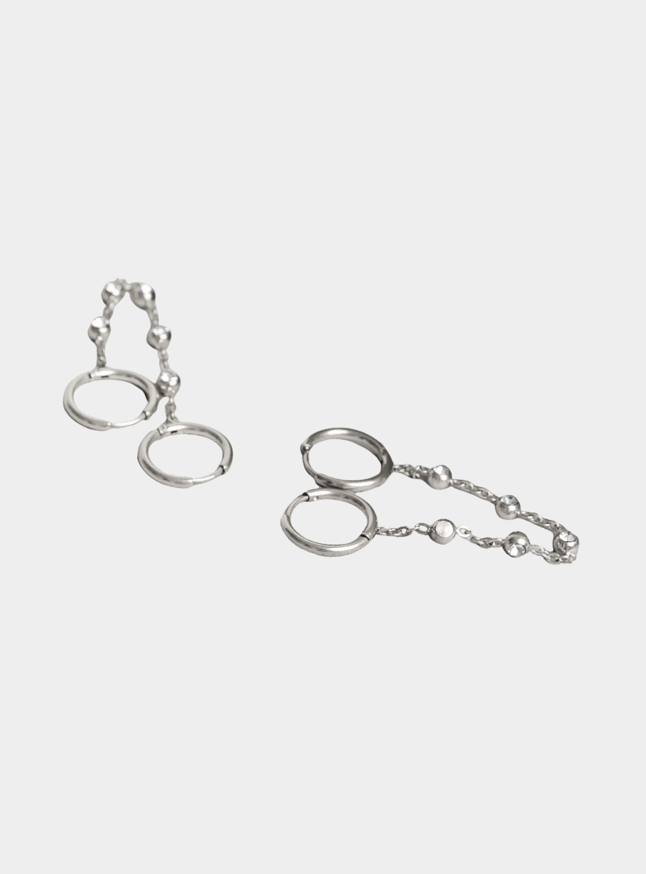 Dion Double Huggie Hoops - Silver