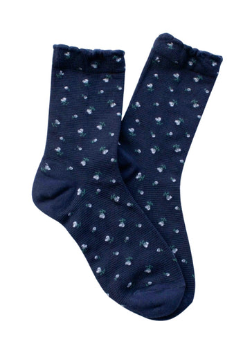 Mini Flower Ruffle Socks - Navy