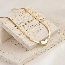 Mini Heart Herringbone Chain Necklace - Gold