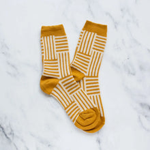 Woven Line Pattern Socks - Mustard/Ivory