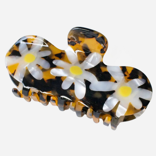 Eco-friendly Daisy Flower Curved Hair Claw Clip - Amber Tortoise
