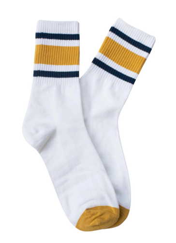 Unisex Athletic Stripe Crew Socks - Navy/Mustard
