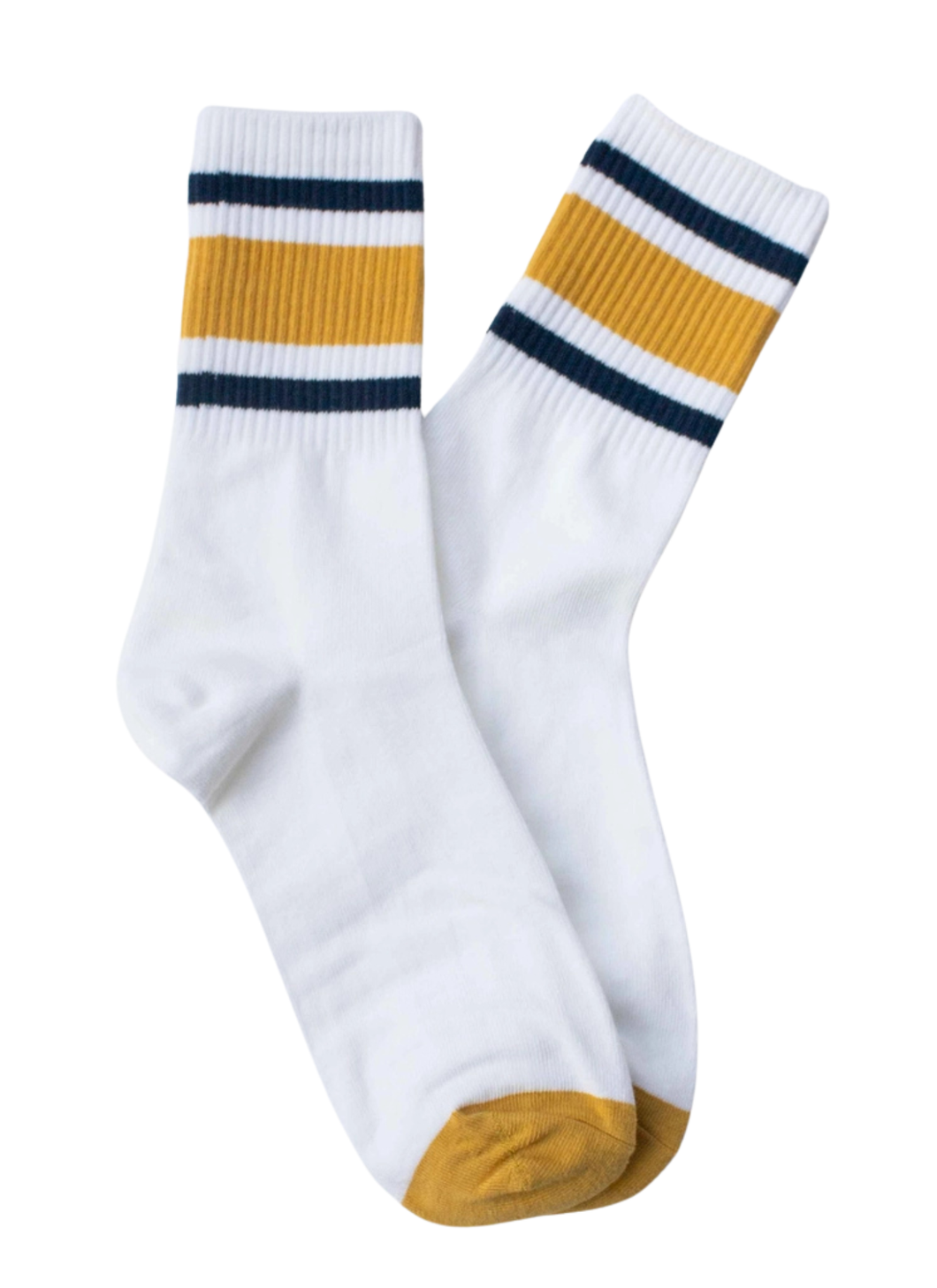 Unisex Athletic Stripe Crew Socks - Navy/Mustard