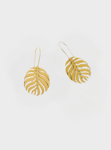 Cami Round Open Leaves Threader Earrings Brass