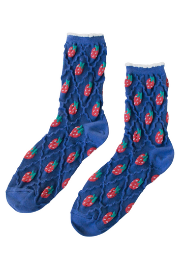 3D Strawberry Picnic Socks - Blue