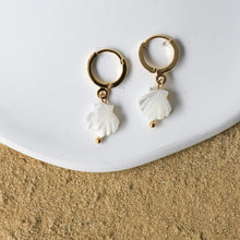 Pearly Shell Huggie Hoop Earrings - Gold