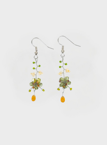 Willow Flower Earrings - Green