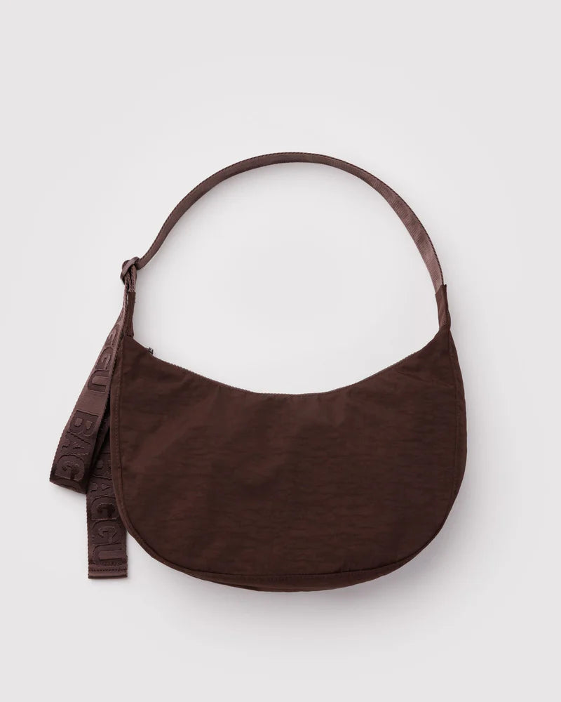 Medium Nylon Crescent Bag - Coffee