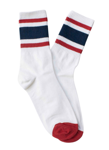 Unisex Athletic Stripe Crew Socks - Red/Navy