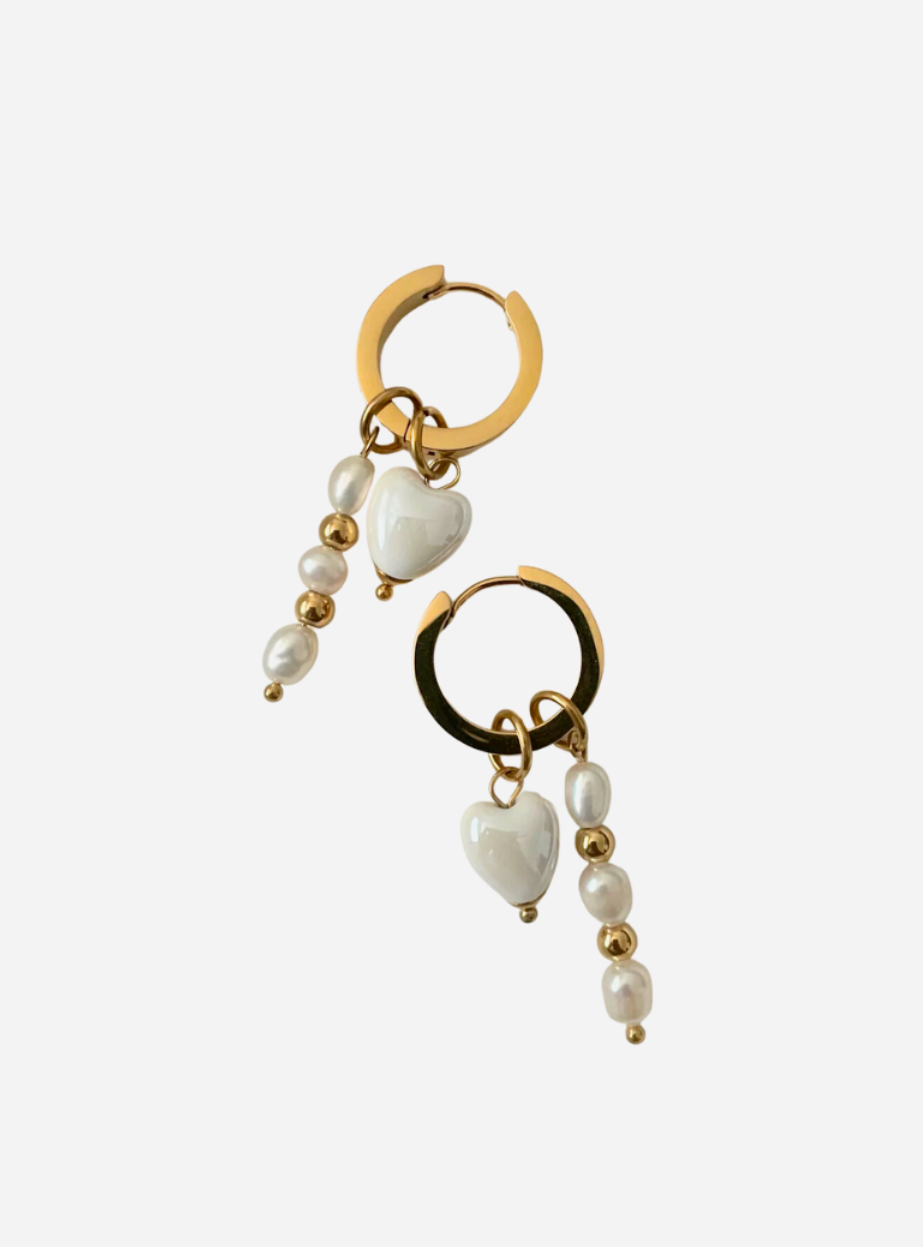 Heart and Pearl Hoops- Gold