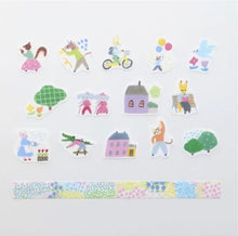 Washi Tape Sticker Roll + Tape - Animal Town + Flower Garden