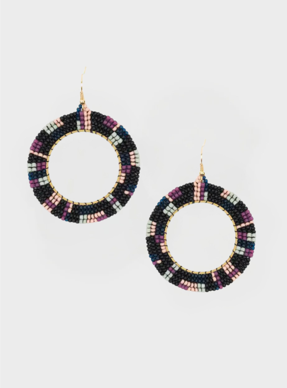 Mel Bead Hoop Earrings - Midnight
