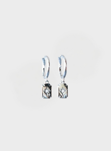 Emma Pendant Huggie Hoops Earrings - Silver