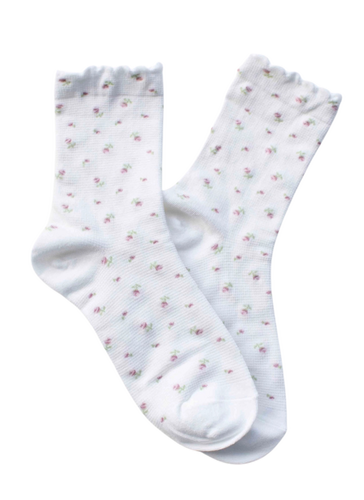 Mini Flower Ruffle Socks - White
