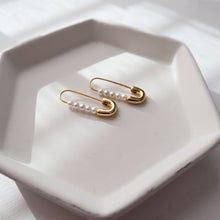 Safety Pin Pearl Earrings - Gold